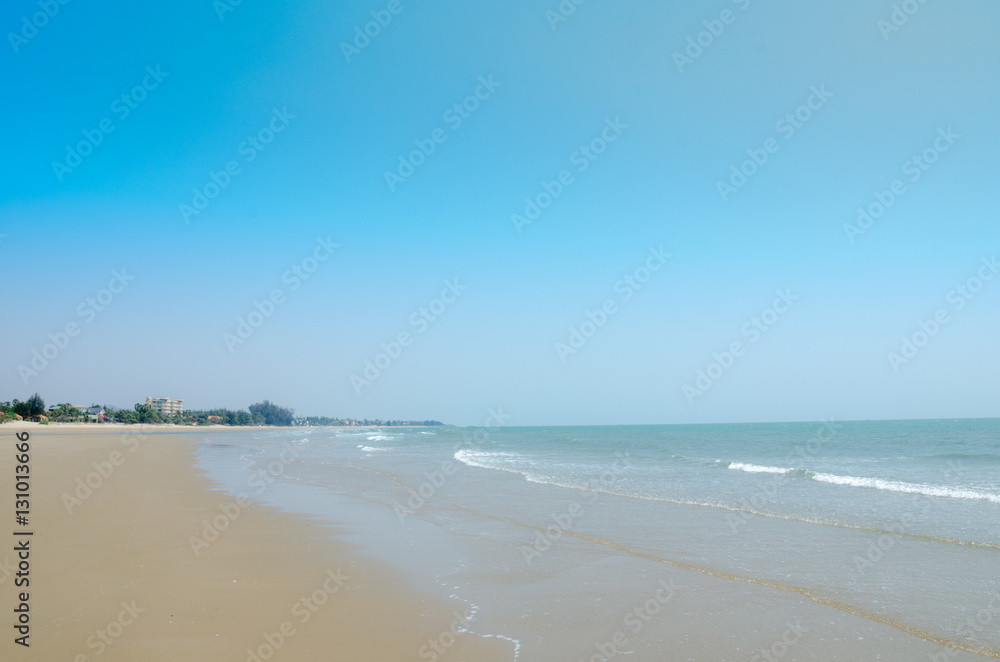 The Hua Hin beach on blue sky background. In summer