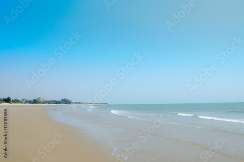 The Hua Hin beach on blue sky background. In summer