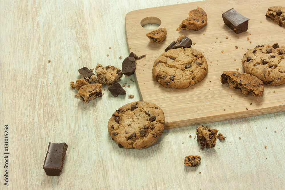 Chocolate chips cookies with pieces and crumbs Chocolate chips cookies with pieces and crumbs