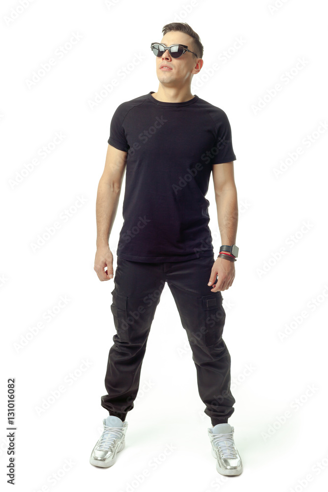 Portrait of young trendy man wearing sunglasses isolated Portrait of young trendy man wearing sunglasses isolated