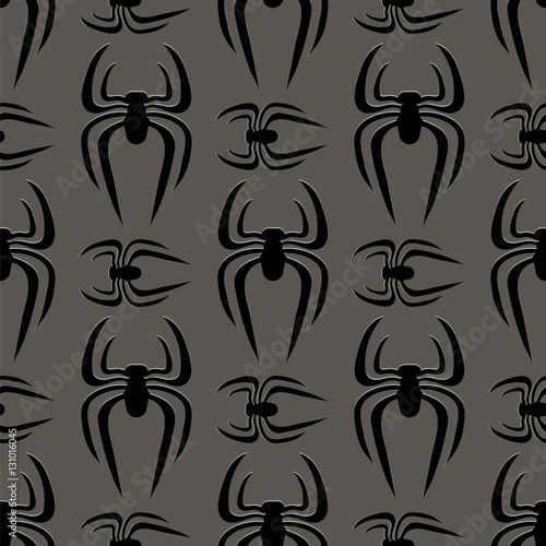 Poisonous Spider Seamless Pattern on Grey Background © valeo5