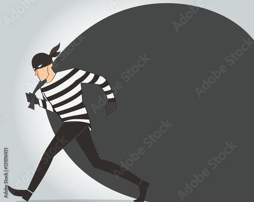 thief in a mask character vector bandit cartoon illustration with robber bag background 