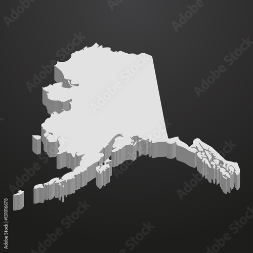 Alaska State map in gray on a black background 3d