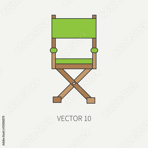 Line flat color vector icon elements of filmmaking and multimedia directors chair. Cartoon style. Cinema. Vector illustration and element for your design and wallpaper. Collection. Screenplay. Chair.