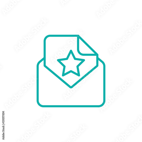 envelope email postcard card letter with star thin line outline blue on white vector icon