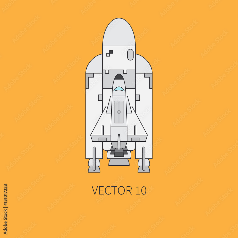 Line flat color vector icon element of aerospace program - rocket , space shuttle. Cartoon style. Astronautics. Illustration and element for your design. Collection. Space. Galaxy. Technology. Logo.