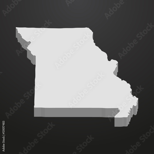 Missouri State map in gray on a black background 3d