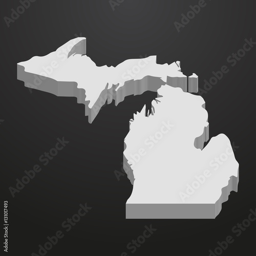 Michigan State map in gray on a black background 3d