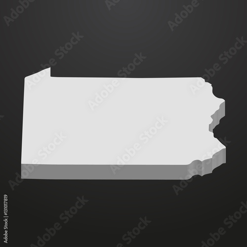 Pennsylvania State map in gray on a black background 3d