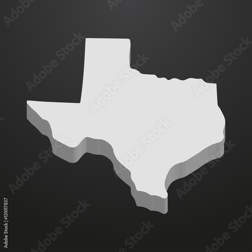 Texas State map in gray on a black background 3d