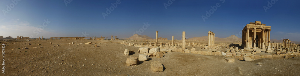 Panorama von der Tempelanlage in Palmyra in Syrien