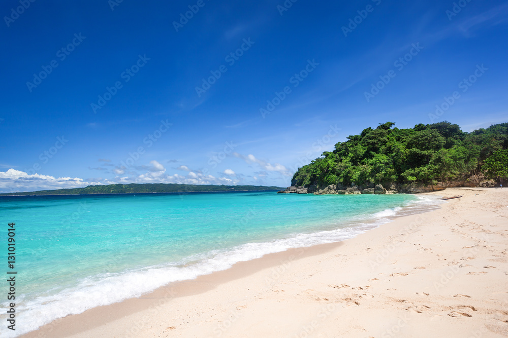 Tropical landscape with turquoise sea and white sandy beach