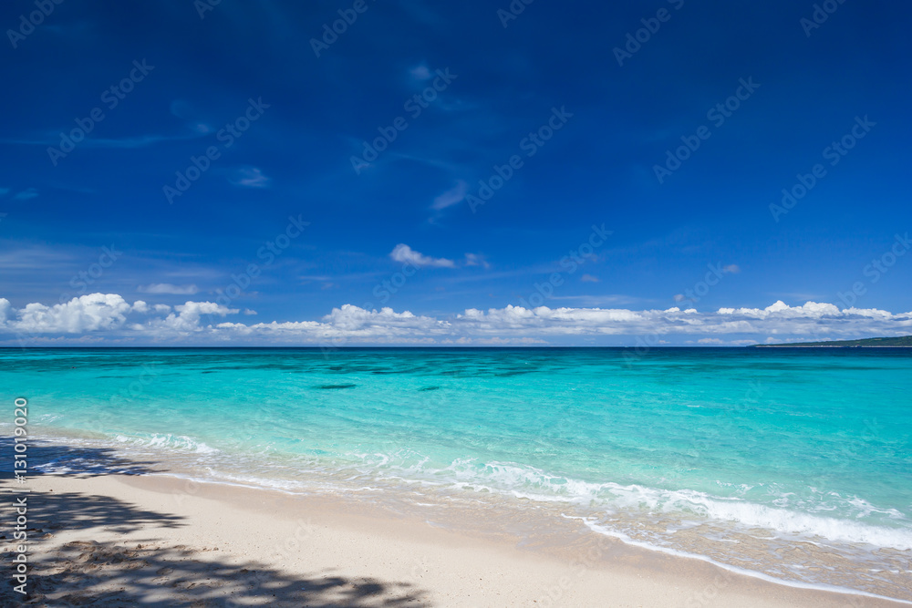 Tropical landscape with turquoise sea and white sandy beach