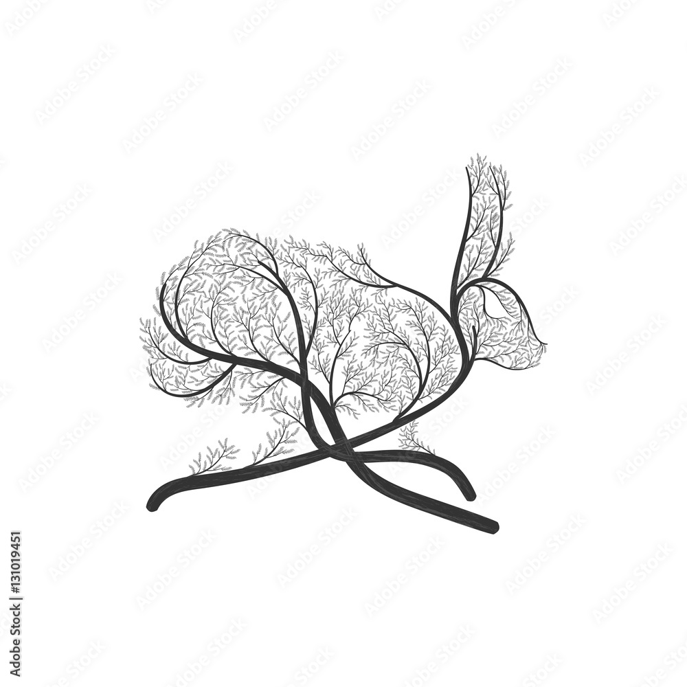 Fotografia running hare, rabbit stylized bush