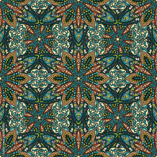 Ornate floral seamless texture, endless pattern with vintage mandala elements.