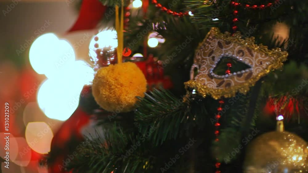 Colorful twinkle lights and bokeh in defocus. Christmas tree toys, romantic Christmas and New Year, Holiday Colorful twinkle lights and bokeh in defocus. Christmas tree toys, romantic Christmas and New Year, Holiday