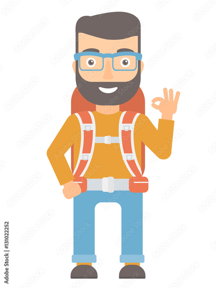 Backpacker showing ok sign vector illustration. Backpacker showing ok sign vector illustration.