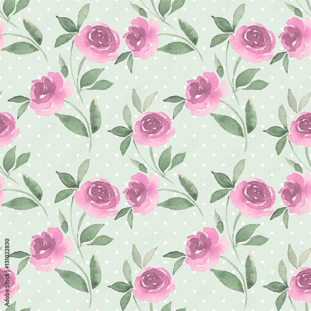 Seamless pattern of Roses. Watercolor vintage background 30