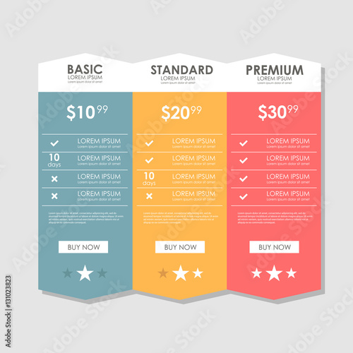 Set offer tariffs. ui ux vector banner for web app. set pricing table, order, box, button, list with plan for website in flat design