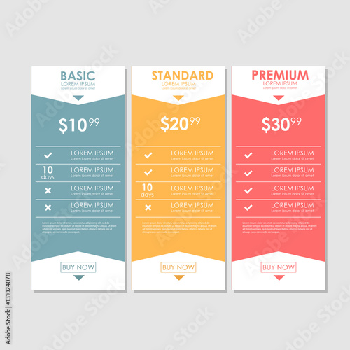 Set offer tariffs. ui ux vector banner for web app. set pricing table, order, box, button, list with plan for website in flat design