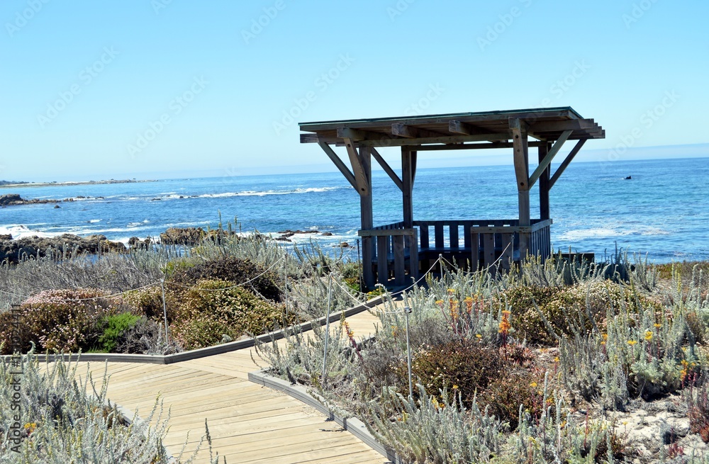 Gazebo on on Asilomar state beach overlooking surf on the Monterey bay Gazebo on on Asilomar state beach overlooking surf on the Monterey bay