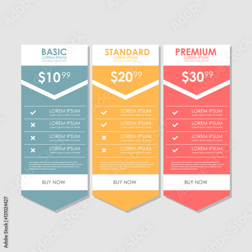 Set offer tariffs. ui ux vector banner for web app. set pricing table, order, box, button, list with plan for website in flat design