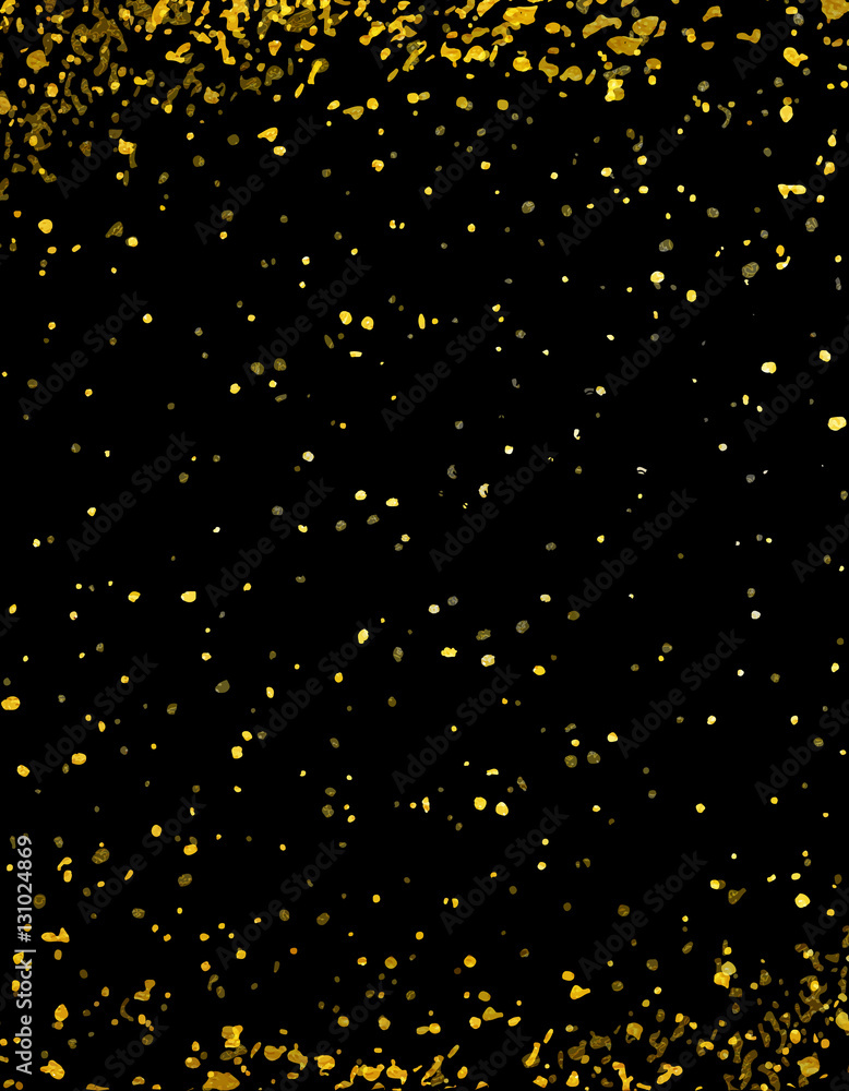 Gold glitter confetti for certificate, voucher, present, discount, invitation, vip, exclusive, luxury, gift card. Golden abstract explosion. Vector splashes on a black background. Gold glitter confetti for certificate, voucher, present, discount, invitation, vip, exclusive, luxury, gift card. Golden abstract explosion. Vector splashes on a black background.