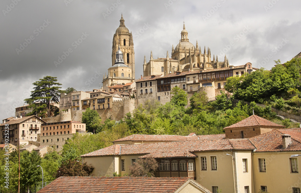 Cathedral of Segovia on the hill in Spain