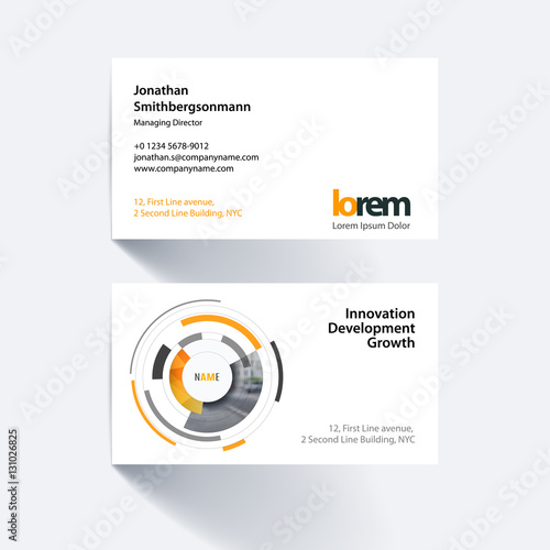 Vector business card template with particles, circles, segments 