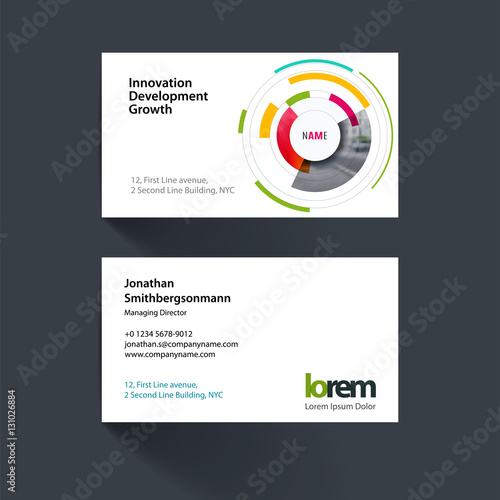 Vector business card template with particles, circles, segments 