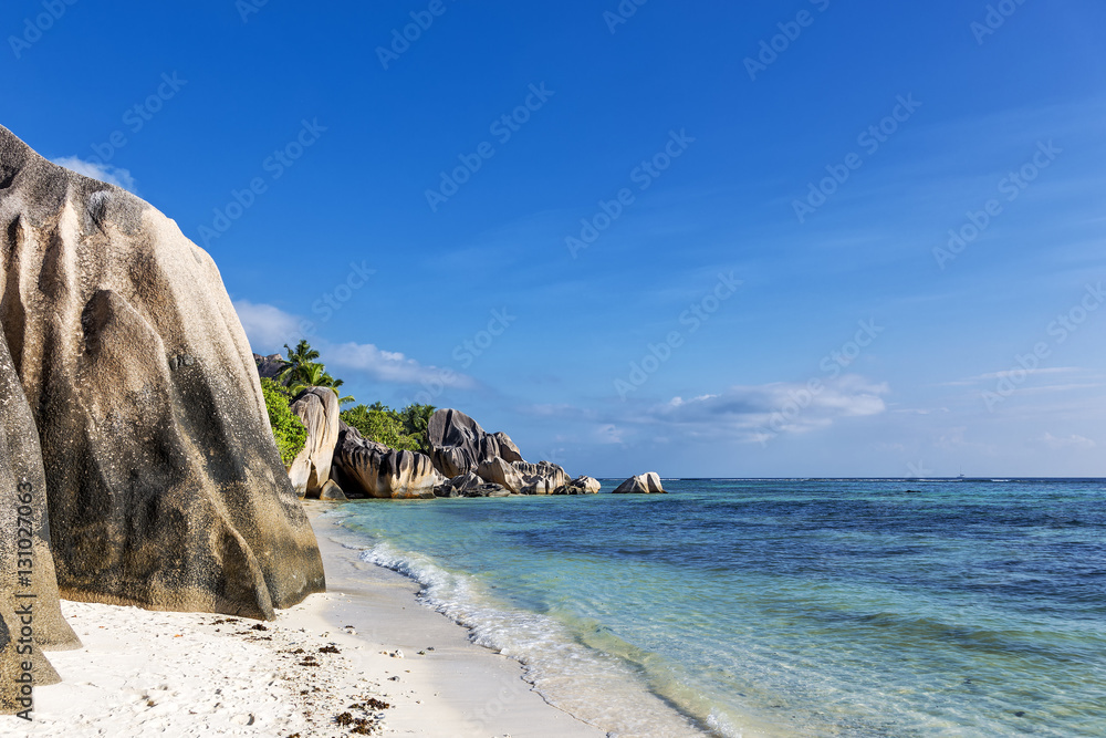Famous tropical beach on Seychelles islands Famous tropical beach on Seychelles islands