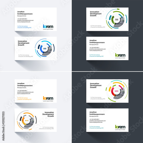 Vector business card template with particles, circles, segments 