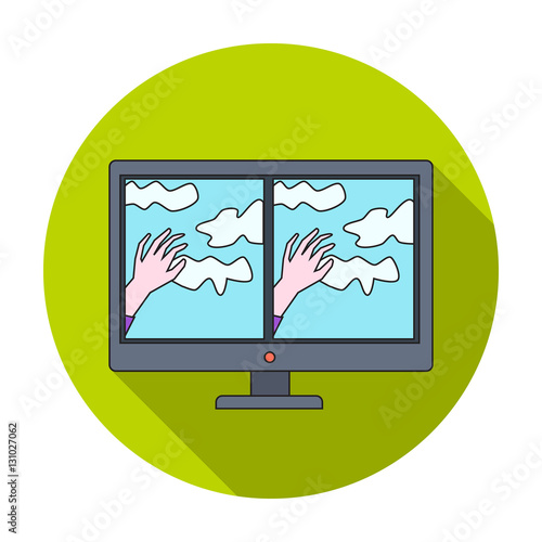 Virtual reality glasses overlay on monitor icon in flat style isolated on white background. Virtual reality symbol stock vector illustration. photo