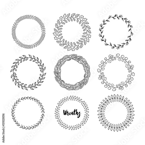 Hand drawn hipster vector wreath set