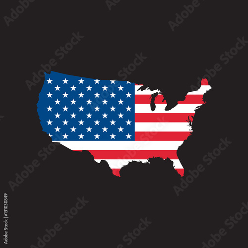 USA map icon. Usa flag background
