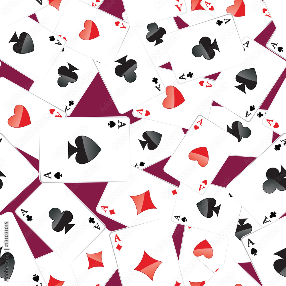 Seamless pattern of aces playing cards. Gambling repeating texture with randomly placed poker cards. EPS8 vector illustration. Seamless pattern of aces playing cards. Gambling repeating texture with randomly placed poker cards. EPS8 vector illustration.