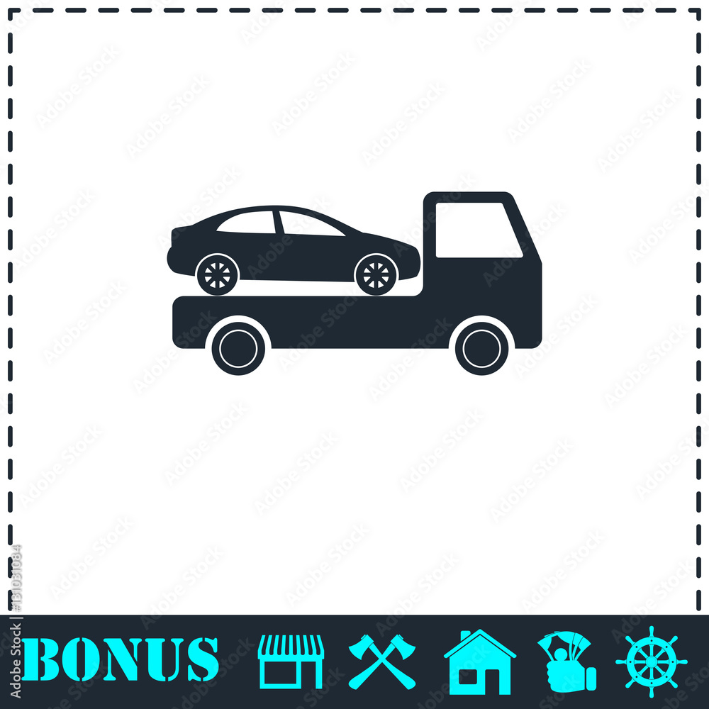 Tow car evacuation icon flat Tow car evacuation icon flat