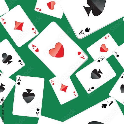 Seamless pattern of aces playing cards. Gambling repeating texture with randomly placed poker cards. EPS8 vector illustration.