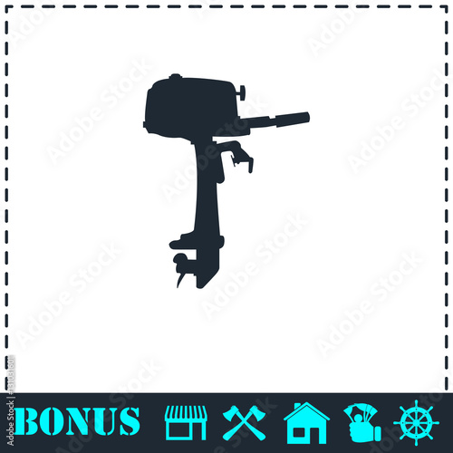 Outboard boat motor icon flat