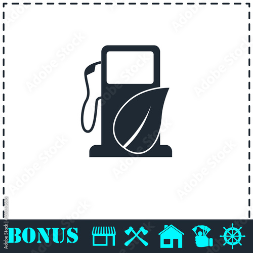 Gas station with leaves icon flat