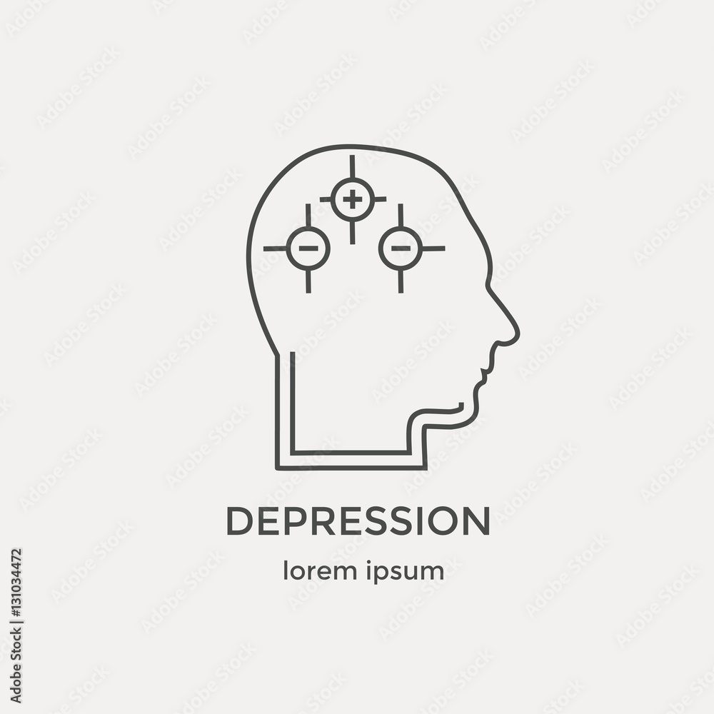Icon  of human depression, intelligence, psychology models, mental operations. Modern thin line icons set.  Flat design web graphics elements.