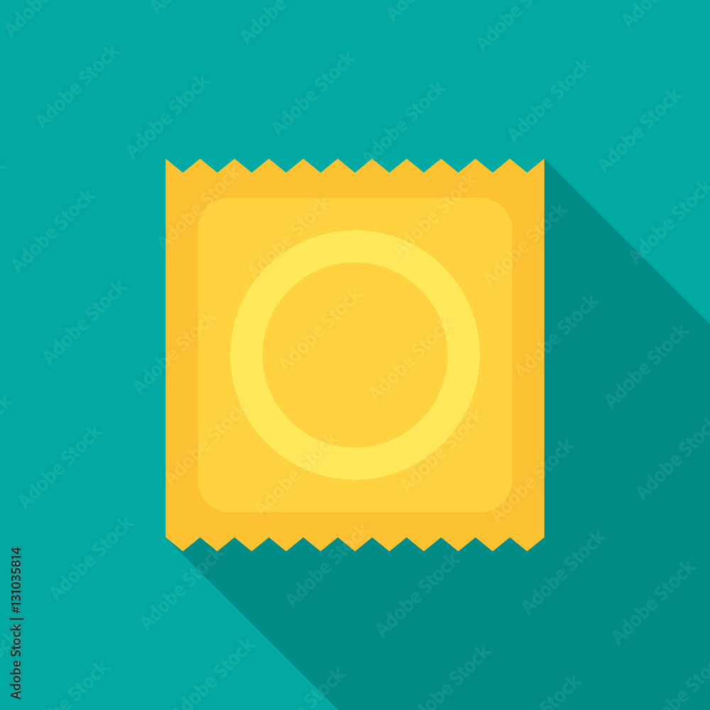 Condom icon with long shadow. Flat design style. Condom silhouette. Simple icon. Modern flat icon in stylish colors. Web site page and mobile app design vector element. Condom icon with long shadow. Flat design style. Condom silhouette. Simple icon. Modern flat icon in stylish colors. Web site page and mobile app design vector element.