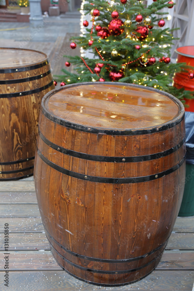 Fototapeta premium Wooden barrel with hoops