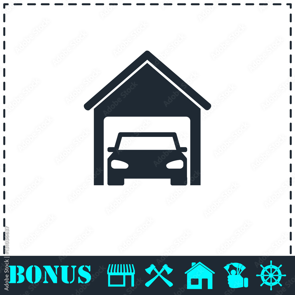 Garage car icon flat