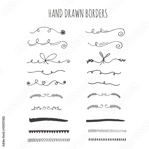 Collection of handdrawn borders. Cute and unique swirls and dividers for your design. Ink borders. Vector dividers.