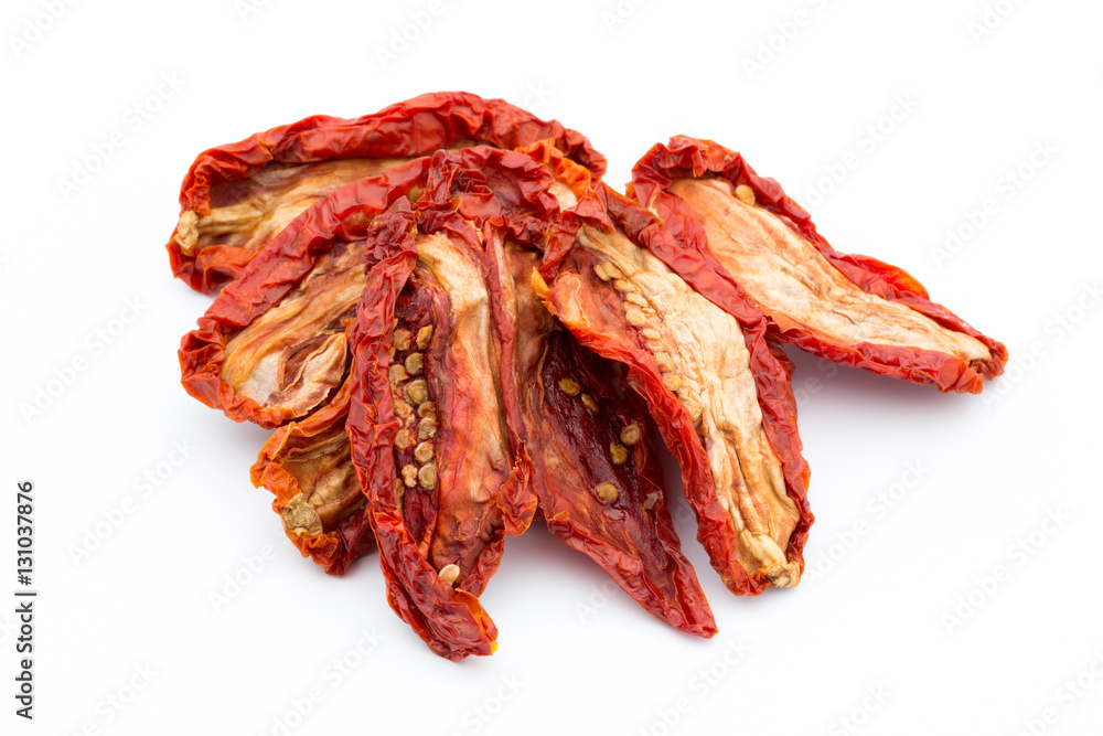 Dried tomatoes isolated on white background. Dried tomatoes isolated on white background.