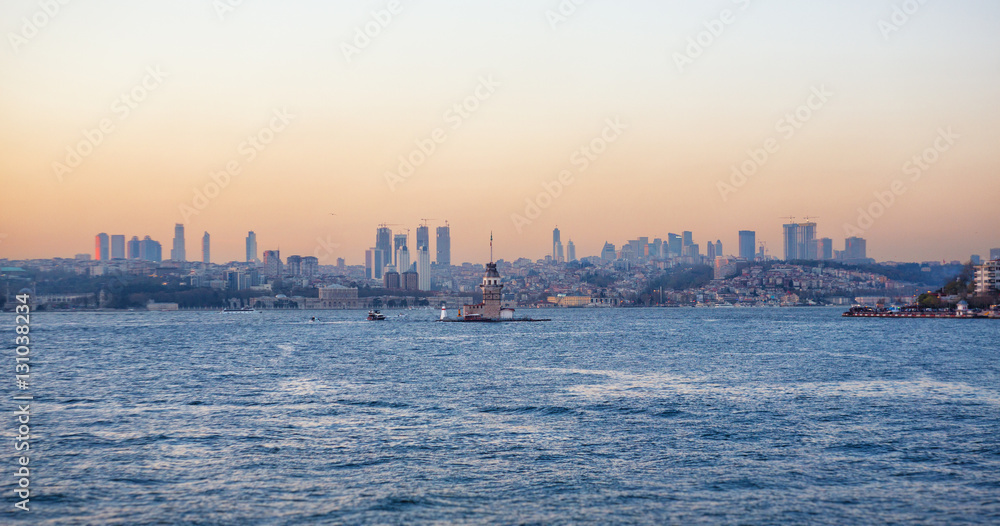 Maiden's island in Istanbul, Turkey at sunset time.