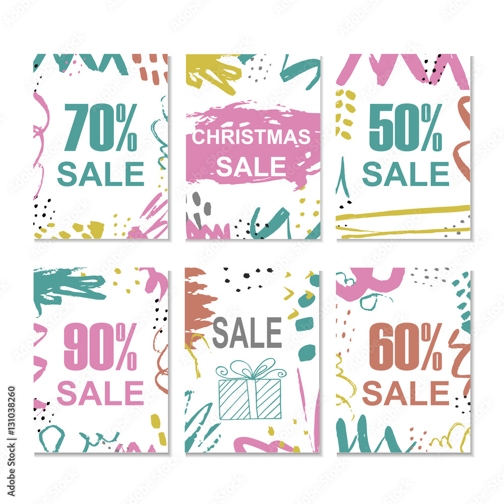 Set of 6 creative sale holiday website banner templates. Christmas and New Year hand drawn illustrations for social media banners, posters, email and newsletter designs, ads, promotional material. Set of 6 creative sale holiday website banner templates. Christmas and New Year hand drawn illustrations for social media banners, posters, email and newsletter designs, ads, promotional material.