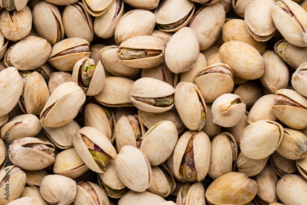 Roasted and salted pistachios in shell.
