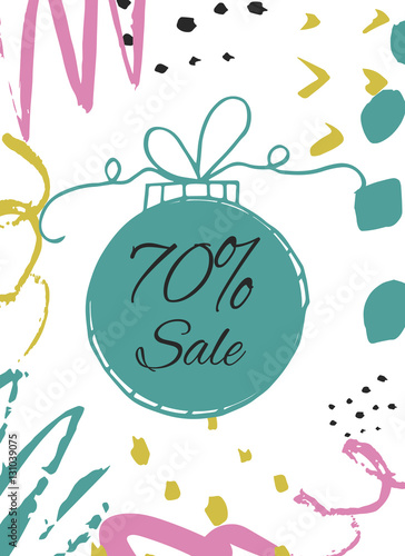 Creative sale holiday website banner template. Christmas and New Year hand drawn illustrations for social media banners, posters, email and newsletter designs, ads, promotional material.